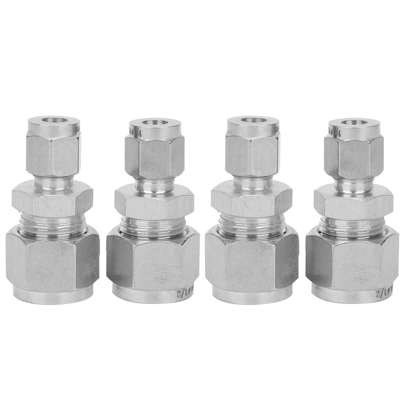 4Pcs Stainless Steel Compression Fitting Straight DoubleFerrule Tube Adapter for