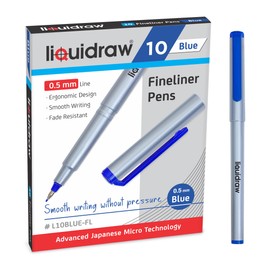 Liquidraw 10 Blue Fineliner Pens Set Fine Point Pens 0.5mm Fineliners Blue Coloured Pens For Artists, Architects, Technical Drawing, Handwriting, Calligraphy, Sketching, & Illustrations