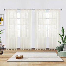 youleyar - Cortinas de gasa con bolsillo para barra de color liso, 4 paneles marfil, beige, negro, gris, blanco, 52 pulgadas de ancho, 84 pulgadas de largo, 1 par para cocina, recámara, niños, sala de