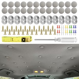 60PCS Car Roof Headliner Repair Kit, Auto Roof Snap Rivets Retainer with Installation Tool, Interior Ceiling Sagging Headliner Cloth Fixing Repair Buckle Universal for Most Vehicles (Grey Flannelette)
