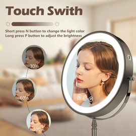 SLIMOON 9" Large Lighted Makeup Mirror, 1X/10X Magnifying Mirror with Light, 3 Colors Brightness Adjustable, Rechargeable Double Sided Vanity Mirror with 80 LED Lights Grey
