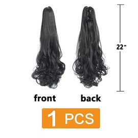 prinfantasy Hair Extensions Clip in Ponytail Claw on Curly Wavy Pony Tail High Heat Synthetic Hairpieces for Women Curly 22 Inch Human Hairpiece,GBMW001