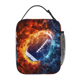 SARA NELL Colorful Fireball Football Lunch Box American Football Lunch Bag Insulated Reusable Portable Lunch Tote Cooler Bag for Women Men Teens Kids, Office Work School Travel Lunchbox
