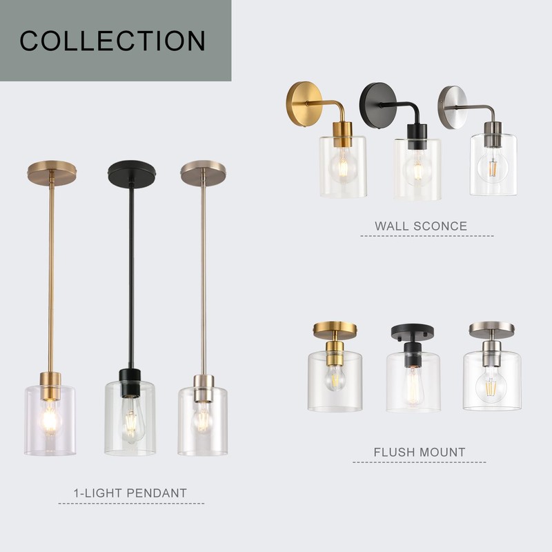 KLSS Black Pendant Lights Kitchen Island - Clear Glass Pendant