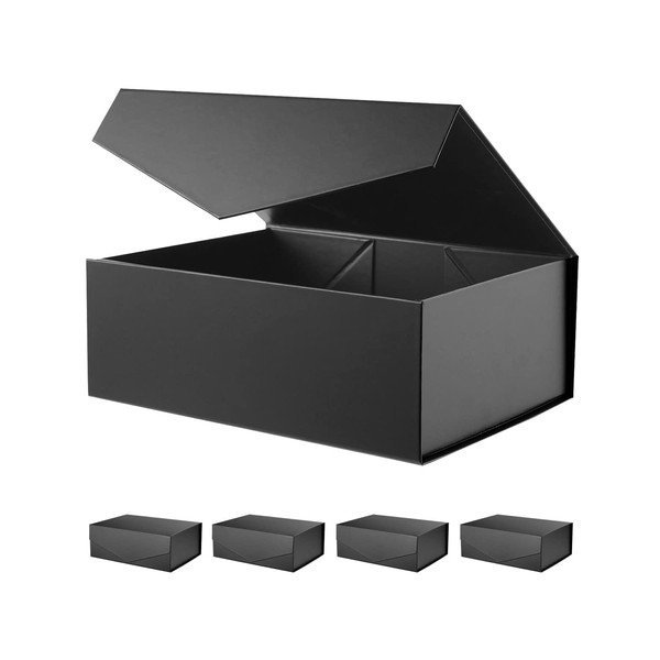 BLK&WH 5 Gift Boxes 10.5x7.7x3.8 Inches, Gift Boxes with Lids, Black Gift Boxes, Groomsman Boxes, Collapsible Gift Boxes with Magnetic Lids (Matte Black)