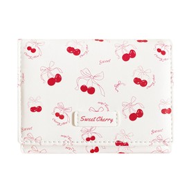 Modacarry Small Cute Wallet with Strawberry Coquette Bow Print ID Credit Card Holder for Women Girls, CREAM CHERRY, Minimalist
