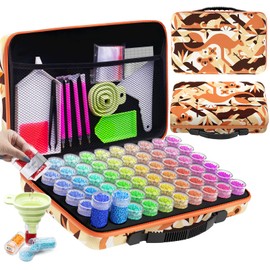 ARTDOT 5D Diamond Painting Storage Boxes with 60 Slots, 101pcs Diamond Art Accessories and Tools Kits with Pens for Adults (Orange)