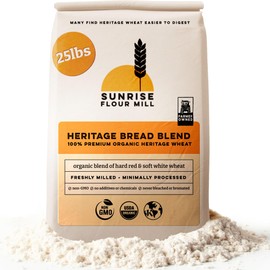 Sunrise Flour Mill Heritage Organic Bread Flour Blend - 25 lbs | Organic, Unbleached, Easy to Digest with Less Bloating | High Protein Bread Flour for Superior Baking | Smooth, Nutty Flavor