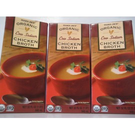 Trader Joe's Organic Low Sodium Chicken Broth, 3-pack. (3)- 32oz Cartons.