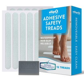 SlipX Solutions Adhesive Anti-Slip Safety Treads, Reliable Grip for Bathtubs & Showers, Safety Stickers, Showers, Pools, Boats, Stairs & More (12 Pack, 7.5” x 0.75”, White)