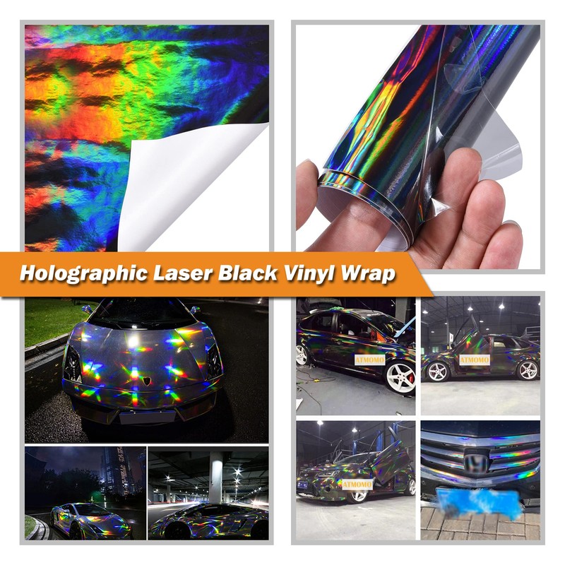 Holographic Laser Black Chrome Vinyl Sheet Car Wrap Film Self