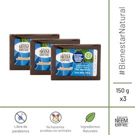 Jabon Para Piel Sensible Corporal de Hoja de Neem- Artesanal Vegano Natural Tea TREE Aceite Oliva- Sin Parabenos Petrolatos Grasa Animal- 150 g - 5.29 oz - Bienestar Neem Erfre (Paq. 3)