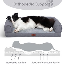 Hollypet Orthopedic Dog Bed for Large Dogs, Supportive Foam Pet Couch with Removable Washable Cover and Non-Slip Bottom, Waterproof Lining Dog Sofa Bed, Gray, L (36 * 26 * 8)