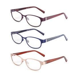 3-Pack Reading Glasses for Women Blue Light Blocking Stylish Full Frame Metal Computer Readers Anti UV/Eye Strain/Glare