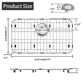 jkxoo 23’’ x 13’’ Sink Protectors for Kitchen Sink, Stainless Steel Kitchen Sink Protector, Sink Grate for Bottom of Kitchen Sink with Rear Drain, Sink Grid for Single Bowl Kitchen Sink
