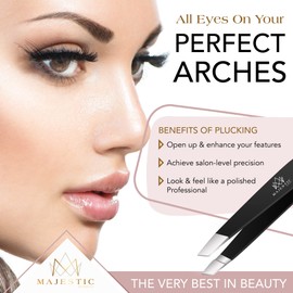 Majestic Bombay Slant Tweezers for Women and Men – Splinter Ticks, Facial, Eyebrows and Ingrown Hair Removal–Sharp, Needle Nose, Surgical Tweezers Precision best tweezers for chin hair and Plucking