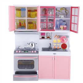 Kids Play Kitchen Set Playset Mini Kitchen Role Play Toys Set with Microwave Oven, Hooks, Stove and Removable Sink, Educational Children Pretend Kitchen Toy for Nursery and Kindergarten