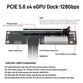OwlTree PCIe 5.0 x4 128Gbps eGPU Dock, for 50 Series Graphics Cards, M.2 NVME to PCIe x16 Riser Cable 50cm, Supports Standard ATX Power Supply & External GPU for Mini PC NUC Laptop