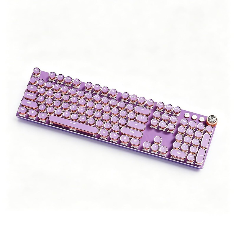 Hnjugfe Purple Retro Typewriter Keyboard, 104 Keys Wired USB with