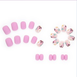 24 Pcs Press on Nails Short Square Fake Nails with Flowers Designs Purple Full Cover Acrylic Nails Matte Artificial Cute Stick on Nails Reusable False Nails for Women