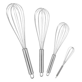 LAMXD 4 Stück Schneebesen für die Küche, Edelstahl, professionell, Handrührer, Eierrührer, 21 cm, 26 cm, 29 cm, Schneebesen zum Mischen, Rühren von Teig, Eiern, Schneebesen, Aufschäumen und Silber