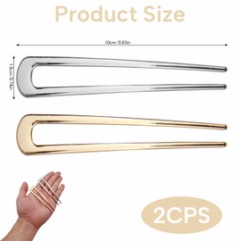 Pack of 2 French Hair Pin, U-shaped Hairpin, French Hair Pin, French Twist Hair Pin, Metal Hair Fork for Women and Girls (Gold, Silver)