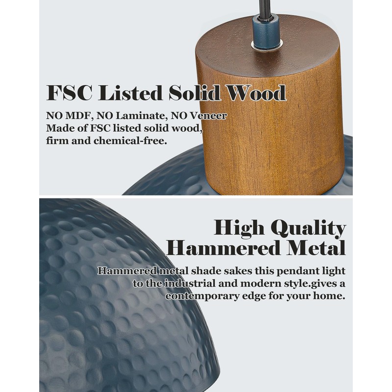 ELYONA Industrial Pendant Light 12" Hammered Metal Dome Hanging Lamp