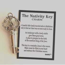 Ganz "Nativity Key" Christmas Charm +Card Key Has Mary Joseph &Baby  1 3/4"H