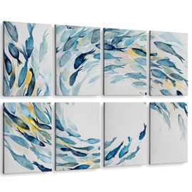 ARPEOTCY Acoustic Art Wall Panels, Reduce Noise for Room (Bedroom&Recording Studio&Door),48x32in, Ocean Wall decor, Watercolor Fish Art Picture, Soundproof Sound Absorbing, 8pcs