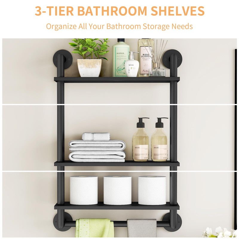Bathroom Shelves Wall Mounted, 3 Tier Towel Racks with Towel