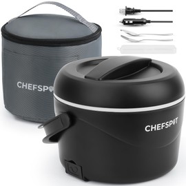 CHEFSPOT Electric Lunch Box, 37oz Portable Food Warmer with 12V/24V Car & 120V Home Plugs, Spill-Proof, BPA-Free, Dishwasher-Safe, No Microwave Needed, with Utensil Set & Carry Bag (Graphite Black)