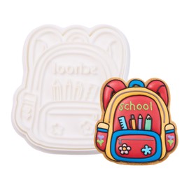 Flycalf Back to School Cookie Cutter Bag Teacher Appreciation 3.5" with Plunger Stamper Kitchen Gifts Vacation 3D PLA Baking Sugar Craft DIY Mold Decorating Tools