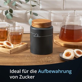 Storage Jars Set Ceramic Anthracite Wood Lid Coffee Container Potato Box Onion, Sugar