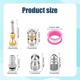 lasuroa 6pcs Sewer Jetter Nozzle Kit with Quick Connector & Tape, Stainless Steel Drain Sprayer Nozzle Sewer Cleaning Tools for Pressure Washer 5000 PSI