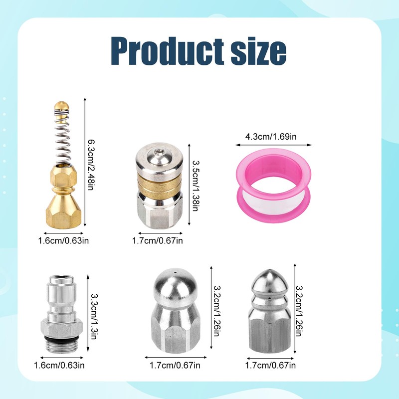 lasuroa 6pcs Sewer Jetter Nozzle Kit with Quick Connector &