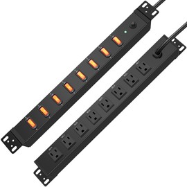 HHSOET 1U Rack Mount Surge Protection, 8 Outlet PDU Power Strip, Metal Mountable Outlet Strip with Switch, 10ft Power Cord.