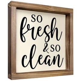 Kas Home Bathroom Decor Rustic Wood Funny Bathroom Wall Decor - Funny Bathroom Signs Apartment Decor for Toilet Bathroom Restroom Wall Hanging Plaque (7" x 7", White-SN)