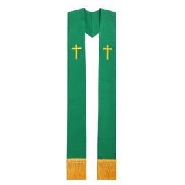 BLESSUME Church Clergy Pastor Cross Embroidered Stole, Green 9, One Size