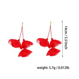 XYAYOU Chiffon Poppy Flower Beaded Long Drop Dangle Earrings for Women Tiered Flower Statement Tassel Earrings, Zinc, No Gemstone