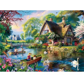 500 Pieces Puzzle for Adults,Waterside Cottage Puzzle,Recycled Cardboard Peaceful Pond Puzzles 500 Pieces,Challenging Game Home Decor Birthday Party Gift Toy for Adults Kids Seniors 20.5 * 15 in