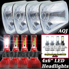 AQJ 4pcs 4x6" white Led Headlights Hi/Lo Beam for Oldsmobile Cutlass Supreme Car