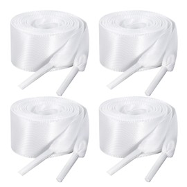 WLLHYF 4 Pairs 47" Satin Ribbon Shoelaces 3/4" Wide Silk Flat Shoelaces Funny Shoe Ring for Women Girls Sports Sneakers Skate Shoes Boots, White