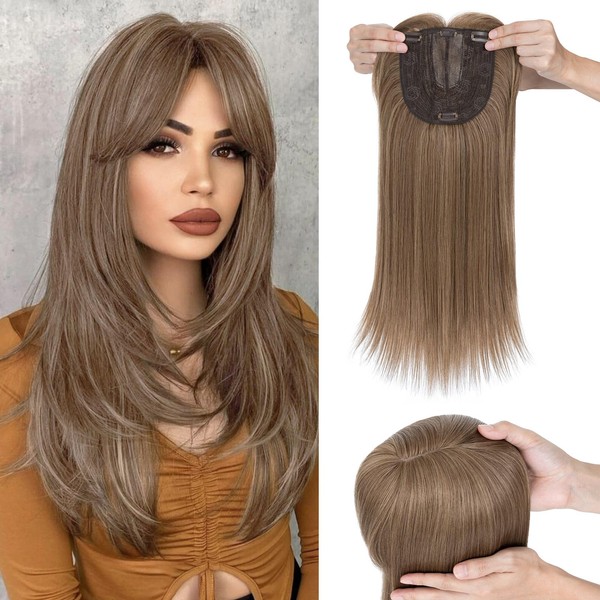 Hairro Hair Toppers with Bangs for Women Adding Hair Volume Length Invisible Clips In Hair Pieces Synthetic Wiglets For Ladies with Thinning Hair Natural Daily Use