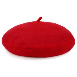 Women French Wool Beret Hats - Solid Color Classic Beanie Winter Cap (Thicker-Red)
