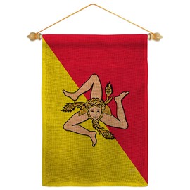 Sicily Burlap Garden Flag Set Wood Dowel Regional Nationality Nation International World Country Particular Area Small Decorative Gift Yard House Banner Double-Sided Made In USA 13 X 18.5