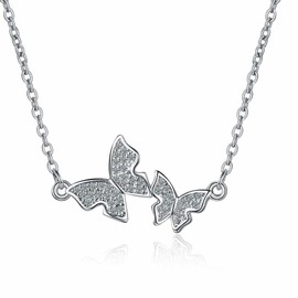 DEYOUM Butterfly Necklaces for Women Men Dainty 925 Sterling Silver Butterfly Pendant Necklace Christmas Birthday Gift Party Beach Wedding Fashion Jewelry, Medium, Silver, No Gemstone