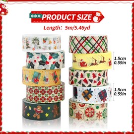 10 Rolls Christmas Washi Tape Set Vintage Decorative Tape Xmas Gifts Holiday Paper Tape Elk Scrapbooking Tape Writeable Decorative Tapes Aesthetic Washi Tape for Gift Wrapping