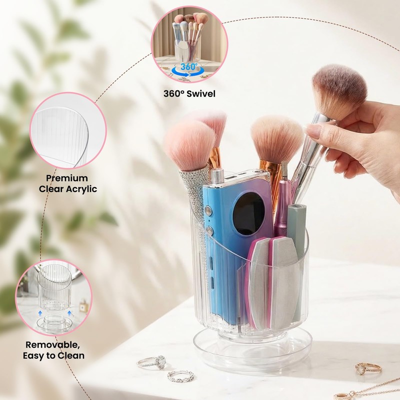 BQAN Acrylic Nail Brush Holder Desk Organizer for Makeup Brush
