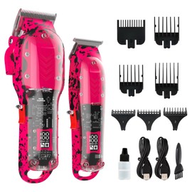 Tuanchuanrp Tuanchuanrp Professional Hair Clippers for Men, Cordless Barber kit for Hair Cutting & Grooming, Pink Hair Clippers and Trimmer Set for Barber Haircut with LED Display, 8 Fade Taper Combs