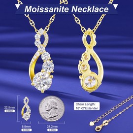 Gugots Moissanite Infinity Pendant Necklace S925 Sterling Silver Anniversary Wedding Birthday Jewelry Gifts for Women Wife Her 18K Yellow Gold 6.5mm